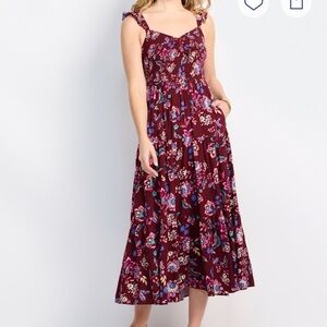 Steve Madden Burgundy Floral Midi Dress